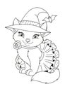 Cat Dressed as Halloween Witch Coloring Page