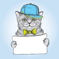 Cute Cat Dressed In A Hat, Tie And Glasses