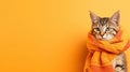 Cute cat dressed in orange colour scarf