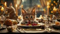 Cute Cat Eating Dinner Fine Dining Kitty Meme Funny Cats Adorable Pets