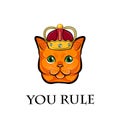 Cute cat face with crown. Cat king. Vector illustration. Royalty Free Stock Photo