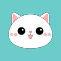 Cute cat face head icon. Line contour silhouette . Funny kawaii sad doodle animal. Pink cheeks, tongue, ears. Cartoon baby
