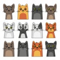 Cute Cat Face Icon Set. Cartoon Style on White Background Vector Royalty Free Stock Photo