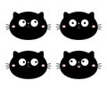 Cute cat face set. Funny cartoon characters. Emotion collection. Happy, surprised, crying, sad, angry, smiling. Black silhouette Royalty Free Stock Photo