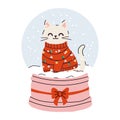 Cute Cat in Festive Snow Globe with Christmas Lights Royalty Free Stock Photo