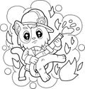 Cute cat firefighter, coloring book, funny illustration