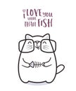 Cute cat with a fish for greeting card design