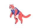 Cute cat floating in weightlessness. Funny feline astronaut flying, soaring in air. Weightless adorable kitty animal