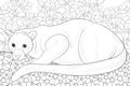 Adult coloring book,page a cute pather on the floral background for relaxing.Zen art style illustration.