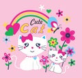 cute cat with flower butterfly print Royalty Free Stock Photo