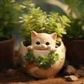 Cute Cat In Flower Pot: Unreal Engine 5 Style