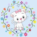 Cute Cat in a flowers frame Royalty Free Stock Photo