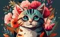 Cute Cat With Flowers Generated By Ai Vector
