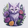 Cute pink cat with flowers