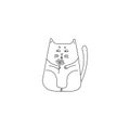 Cute cat with flowes . Hand drawn vector illustration isolated on white background