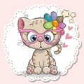 Cute Cat girl in pink eyeglasses Royalty Free Stock Photo