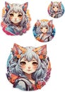 Cute cat girl set of stickers with a spring mood