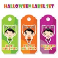 Cute cat girls with various poses vector cartoon illustration for halloween label set design Royalty Free Stock Photo