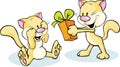 Cute cat giving gift - funny illustration on white