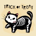 Cute cat Halloween in poison pot with cat skull and candle, funny cat kitty clip art with silhouette for greeting card, Royalty Free Stock Photo