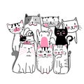 Cute cat with hand drawn Doodle cartoon style Royalty Free Stock Photo