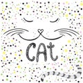Cute cat, Hand drawn T-shirt design or greeting card Royalty Free Stock Photo