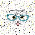 Cute cat, Hand drawn T-shirt design or greeting card. Royalty Free Stock Photo