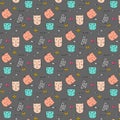 Cute Cat Hand Drawn Vector Pattern. Royalty Free Stock Photo