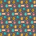 Cute Cat Hand Drawn Vector Pattern. Royalty Free Stock Photo