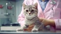 Cute cat in the hands of a veterinarian, close-up