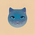 Cute cat head with blue eyes front illustration. Blue cat sticker. Digital illustration based on render by neural Royalty Free Stock Photo