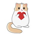 Cute cat with heart in cartoon style. Vector illustration isolated on white background. Royalty Free Stock Photo