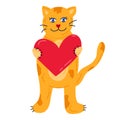 Cute cat with heart. Kitty holds big heart in the paws and hands it to you