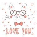 Cute cat in heart shaped glasses