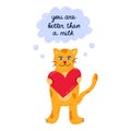 Cute cat with heart and speech bubble with quote lettering
