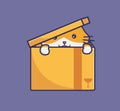 cute cat hide in cardboard. cartoon animal nature concept Isolated illustration. Flat Style suitable for Sticker Icon Design