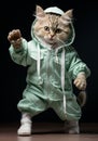 Cute cat in hip hop style outfit. Glamorous fashion concept. Unreal and futuristic. Ai generated