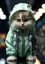 Cute cat in hip hop style outfit. Glamorous fashion concept. Unreal and futuristic. Ai generated