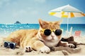 Cute cat holiday, travel, leisure, generated ai