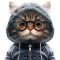 Cute Cat in hoodie and glasses