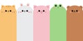 Cute cat kitten kitty, rabbit bunny hare, bear, pig, frog standing. Cute face icon set. Paper sticker. Cartoon kawaii animal