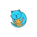 Cute Cat Kitten Playing Yarn Ball Cartoon Mascot Logo