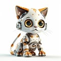 Cute cat or kitten robot, funny robotic pet animal isolated over white background. Created with generative Ai Royalty Free Stock Photo