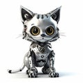 Cute cat or kitten robot, funny robotic pet animal isolated over white background. Created with generative Ai Royalty Free Stock Photo