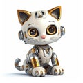 Cute cat or kitten robot, funny robotic pet animal isolated over white background. Created with generative Ai Royalty Free Stock Photo