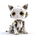 Cute cat or kitten robot, funny robotic pet animal isolated over white background. Created with generative Ai
