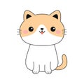 Cute cat kitten sitting. Face head line contour silhouette icon. Funny kawaii smiling doodle animal. Pink cheeks, ears, tongue,