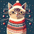 Cute cat in a knitted sweater and a Santa hat. Vector illustration. generative AI Royalty Free Stock Photo