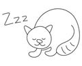 A cute cat lies curled up in a ball. A little kitten is sleeping, a sleeping cat. A cat drawn with a contour Royalty Free Stock Photo