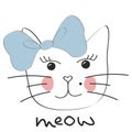 Cute cat. Little kitty , bow. Meow slogan